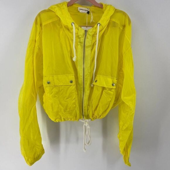 Lovers and Friends Bonnie Womens Neon Yellow New Cropped hooded Zip raincoat XL - Picture 2 of 7